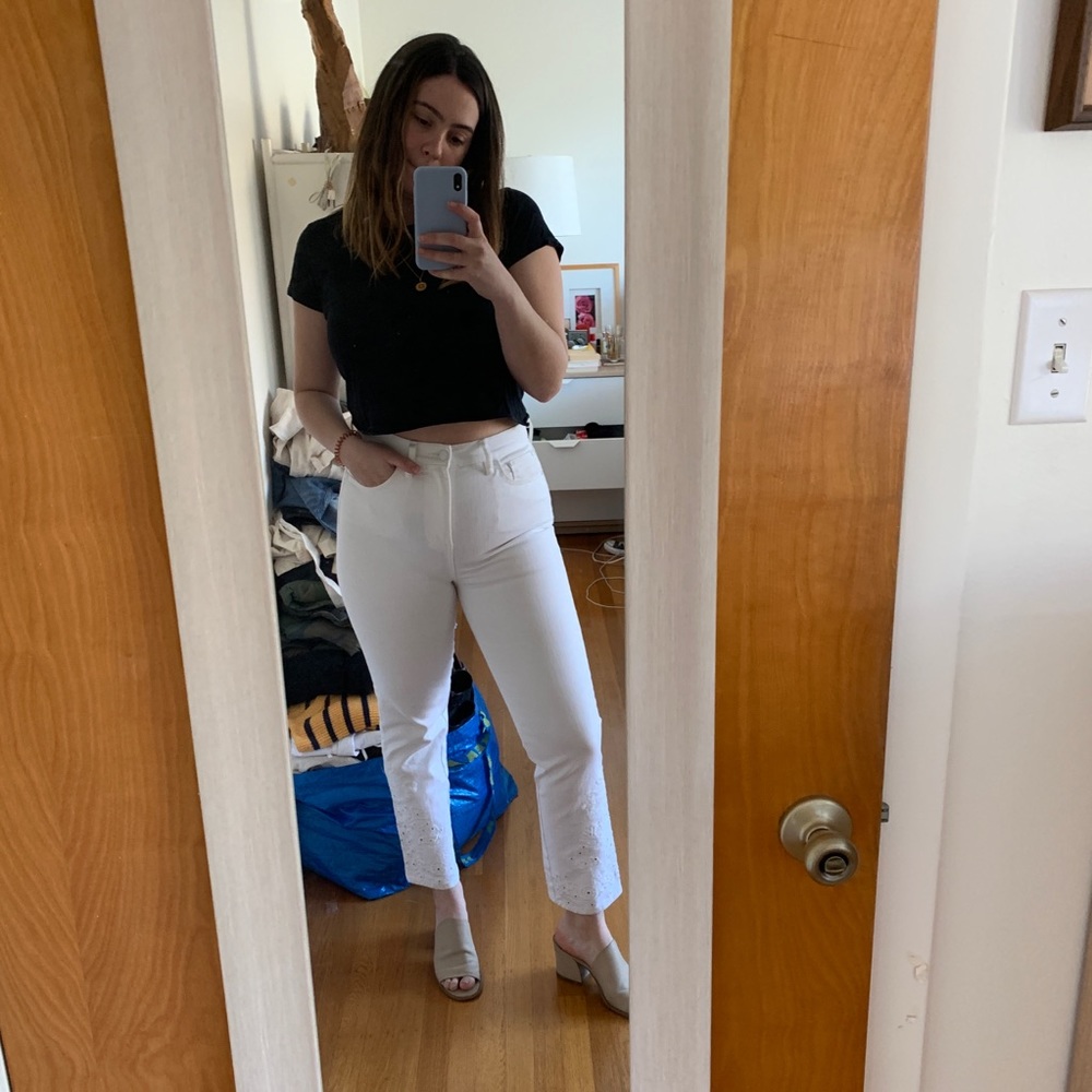 White high rise Tory Burch eyelet jeans